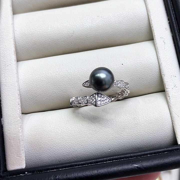 银S925镶嵌戒圈海水珍珠7-8mm