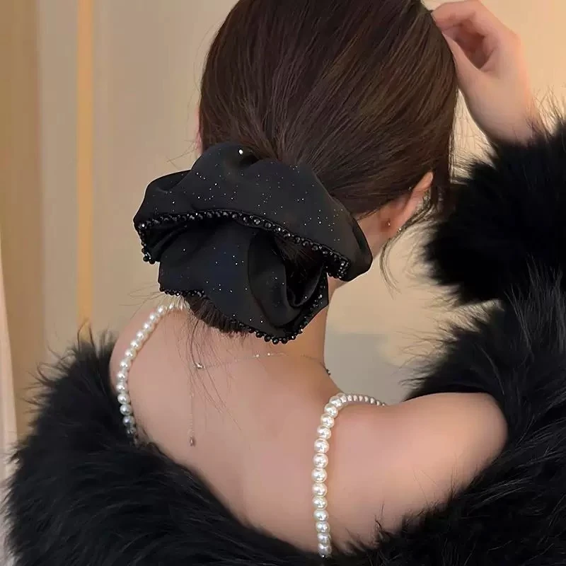 星光大肠发圈女超大高级感低丸子头发绳女慵懒风缎面头花头饰1680