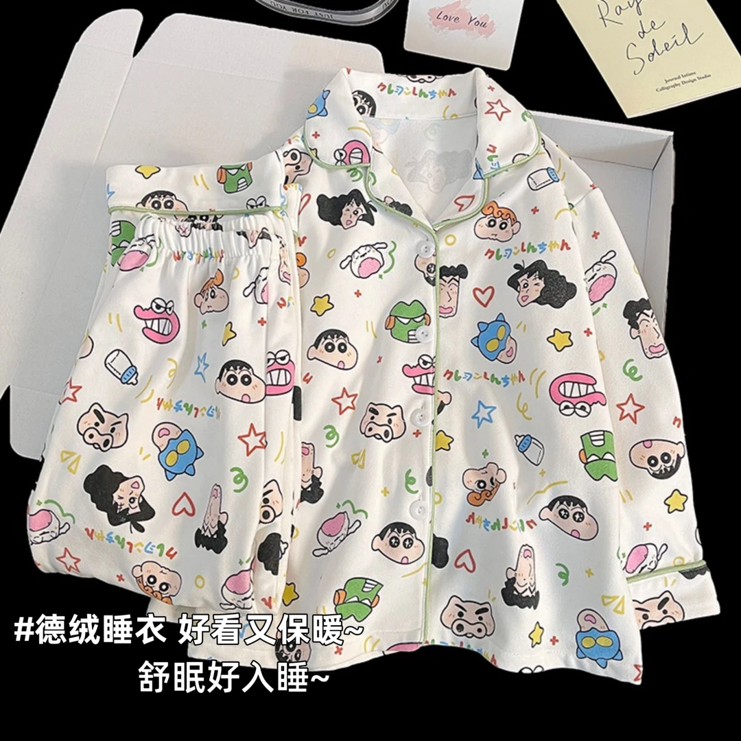 蜡笔小新德绒睡衣女童秋冬季长袖2025新款大童女孩加厚保暖家居服