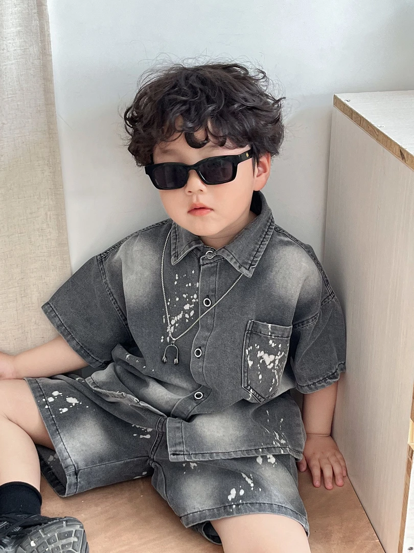 中小男童夏装牛仔套装2025新款儿童韩版短袖两件套男孩衣服夏季潮
