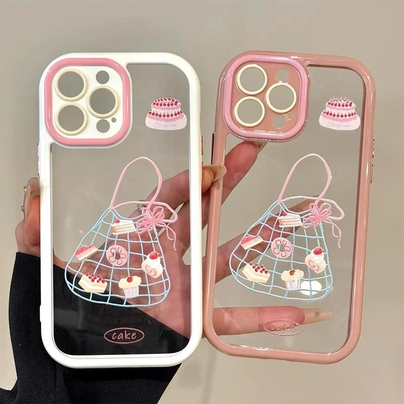 奶油甜品袋子适用苹果16pro手机壳简约华为mate70防摔小米15创意