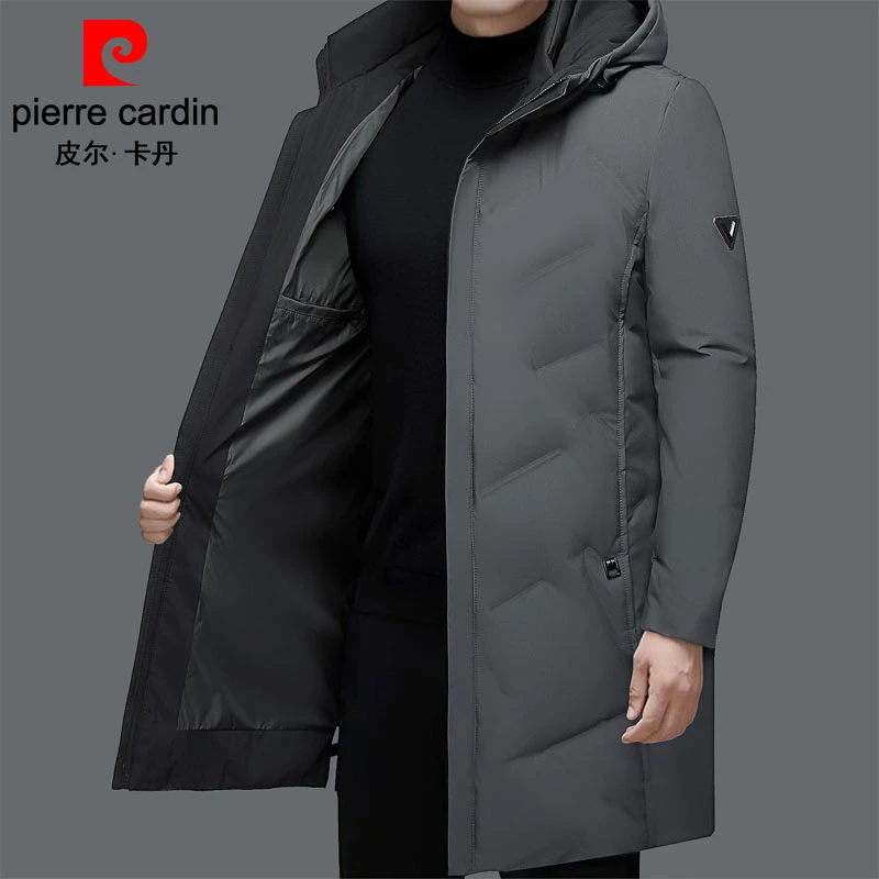 皮尔卡丹冬季新款羽绒服中年男士加厚款白鸭绒保暖高档外套中长款