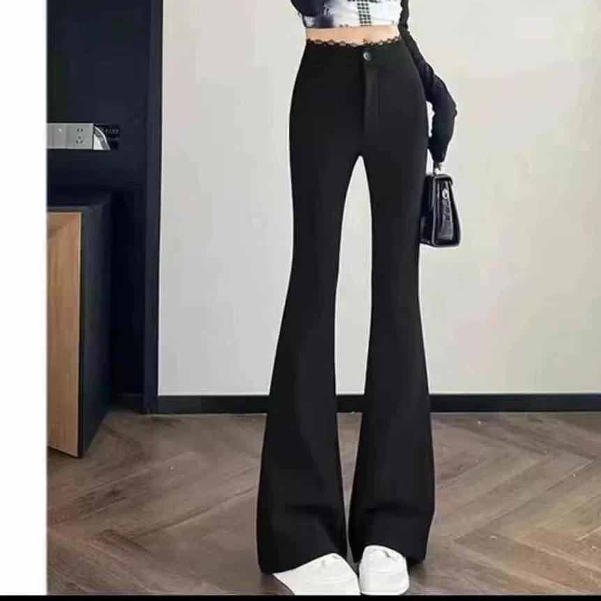 女人坊家新品高腰休闲紧身喇叭西装裤裤长106