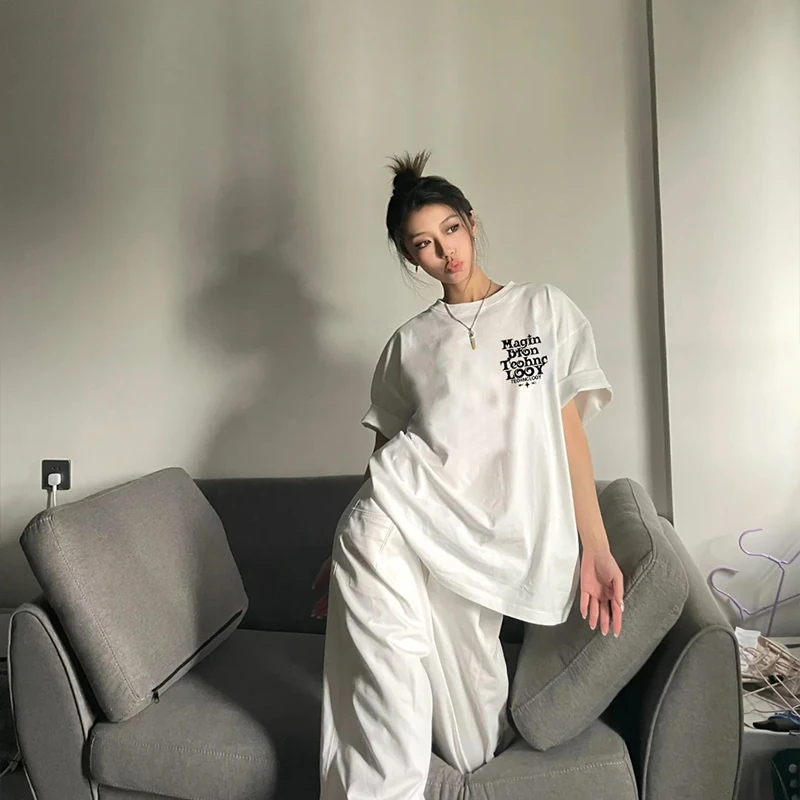 重磅纯棉美式高街潮牌人物直喷图短袖休闲宽松情侣半袖#T017938