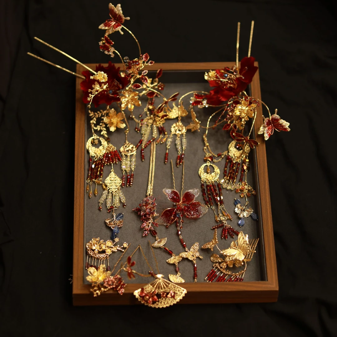合金仿水晶婚庆饰品 12609中式红金撞色配饰分体秀禾大气百搭