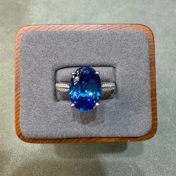 925银戒指 大颗粒精切魔鬼蓝活口戒指