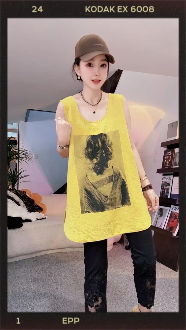 【小二姐家】2025新款百搭美女图大领大跨栏背心