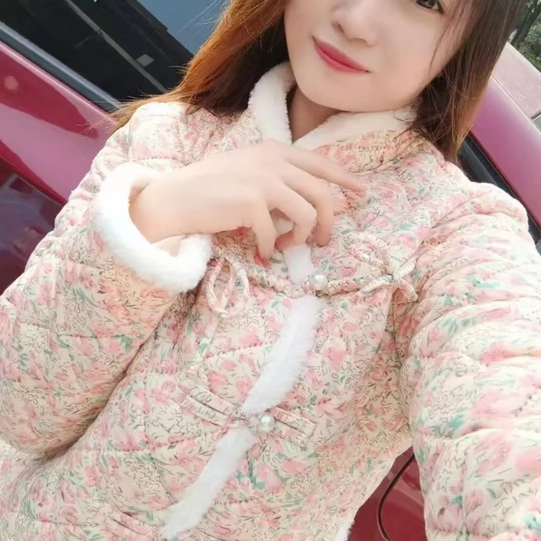 中式新款网红棉衣外套冬季国风保暖加绒棉服妈妈复古加厚碎花棉袄