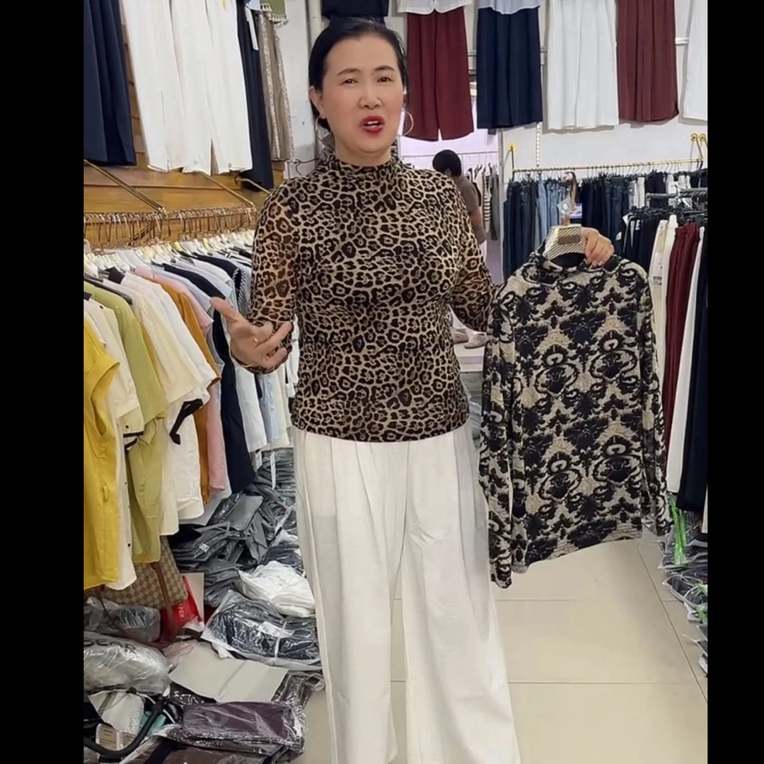 豹纹花纹长袖秋衣打底衫