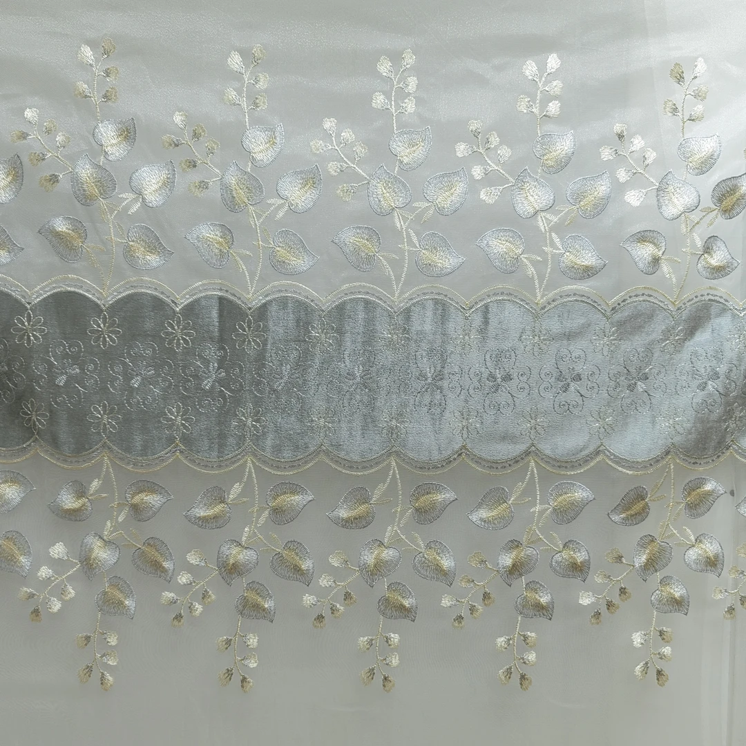 00776 窗帘纱挂钩款成品客厅刺绣防晒窗纱幅宽6米高2.7米对开设计