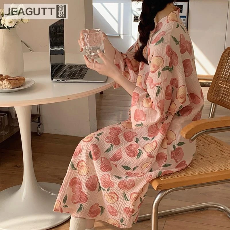 睡袍春秋款女纯棉纱布蜜桃夏季浴袍日式和服浴衣女款睡裙夏款睡衣