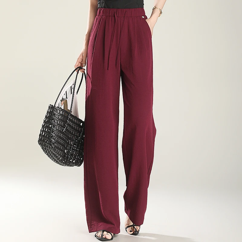 夏季清凉透气亚麻直筒裤 高腰显瘦松紧舒适 窄版阔腿女裤B807