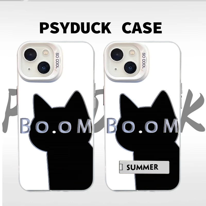 适用苹果华为一加小米Boom小猫彩银白底卡通动漫防摔手机壳