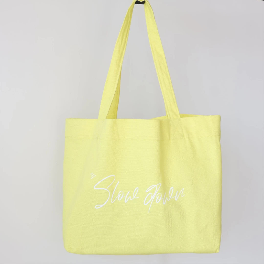 SENSEH 淡黄色帆布包字母印花手提购物袋休闲风