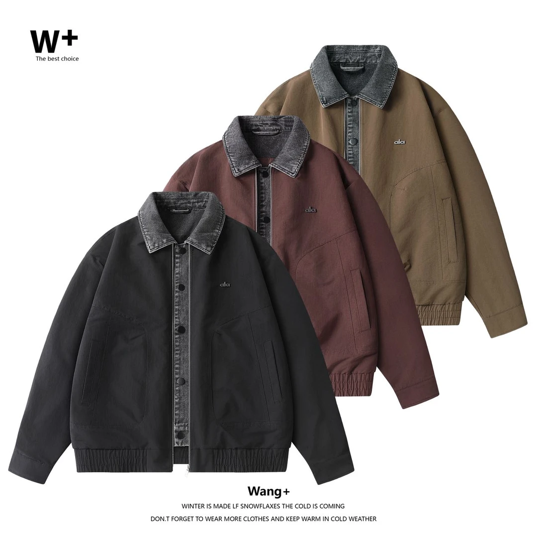 【Wang+】2025新款撞色系假两件翻领夹克男士户外美式工装外套