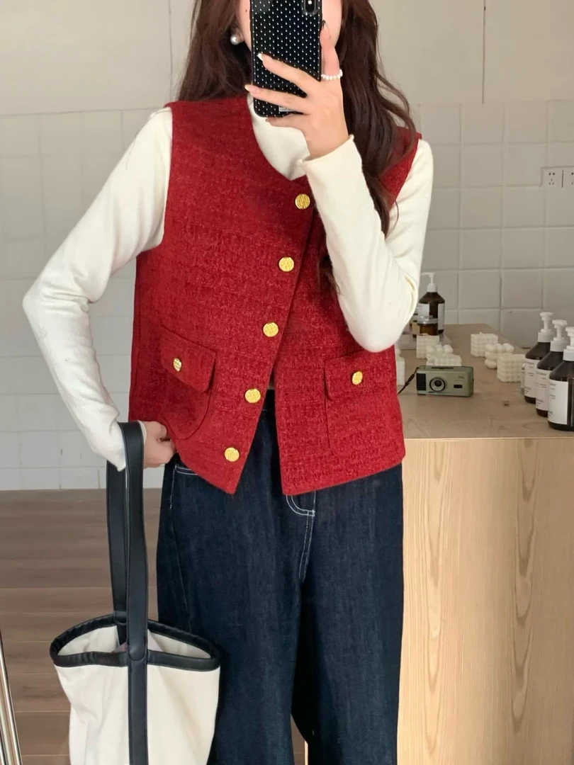 《霞姐服饰》新款时尚圆领小香风马甲女外穿轻薄韩版货号：6320