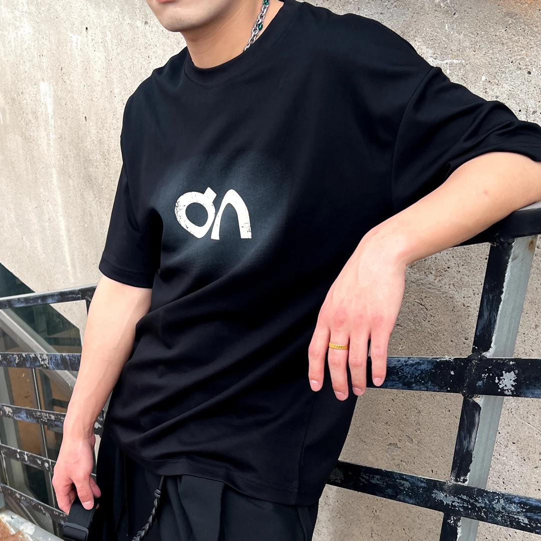 原创设计师新品潮流大小logo印花夏季休闲时尚短袖圆领男装t恤