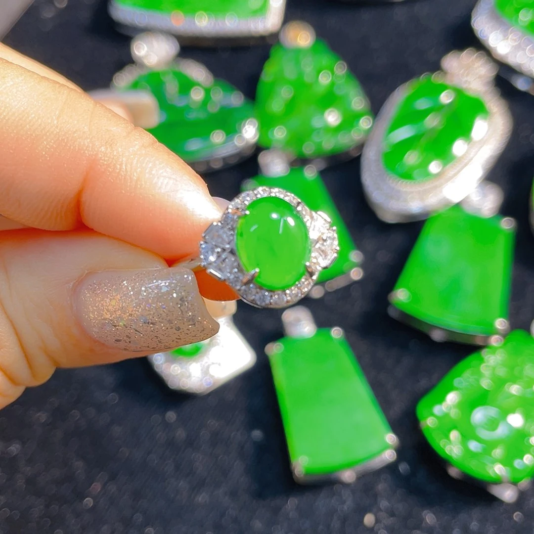 翡翠戒指银S925镶嵌翡翠