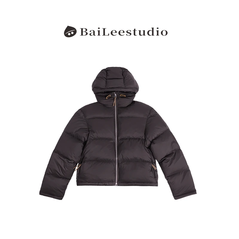 【柏栗良品】秋冬新品~设计感保暖连帽纯色拉链面包羽绒服YA4181
