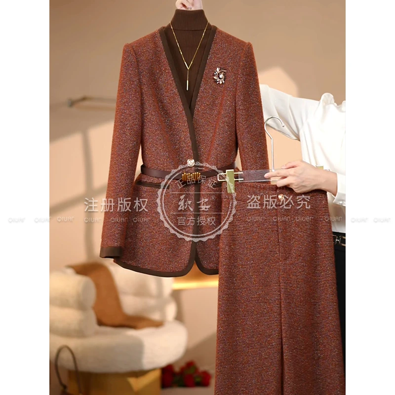 【木木衣橱】2025秋冬新款红咖色高级简约设计师系列修身西装外套