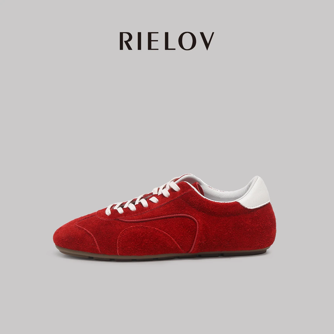 RIELOV【茜茜】增高2.5cm秋季磨砂皮系带德训鞋时尚透气运动鞋8210