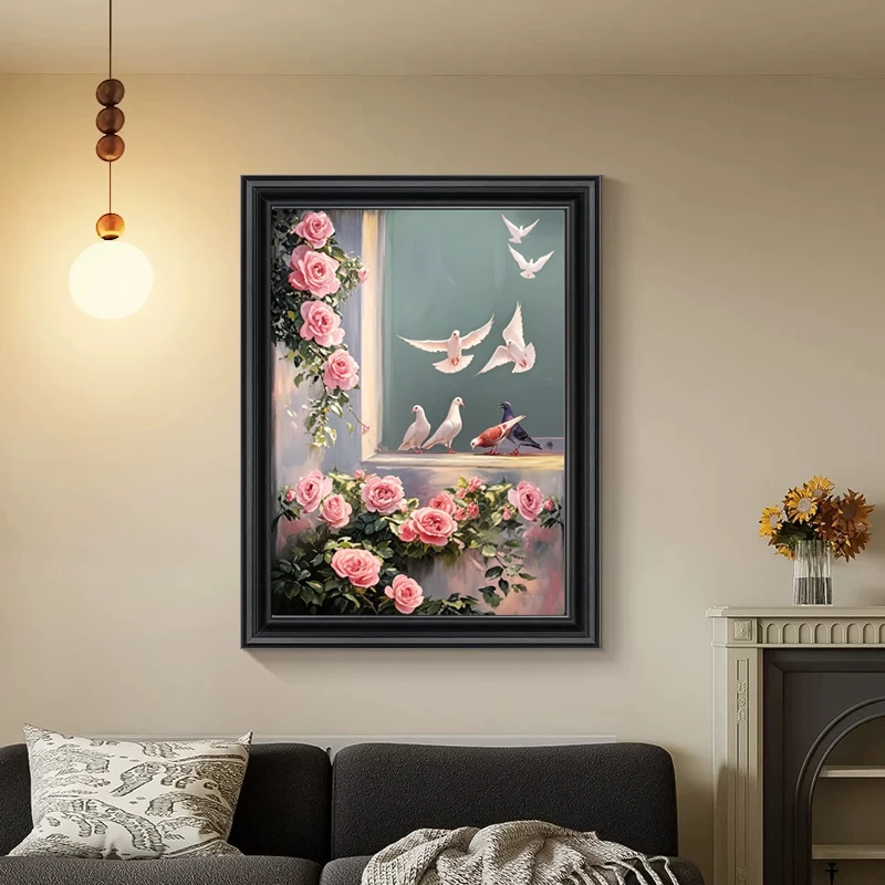 《和平鸽》中古风手工油画沙发背景装饰画餐厅玄关抖柜挂画