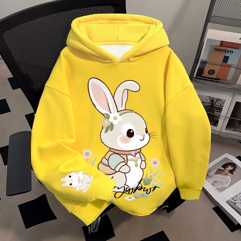 Dekkry可爱兔子印花秋冬无口袋连帽卫衣男女款百搭高级感套头上衣