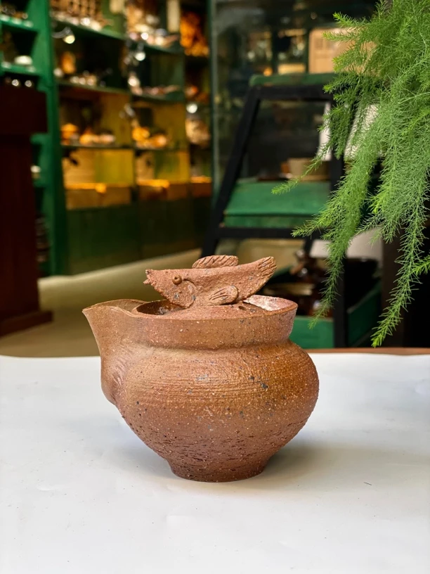 申活藝術云南柴烧纯手工粗陶古法全手工粗胎鱼宝瓶年年有余泡壶