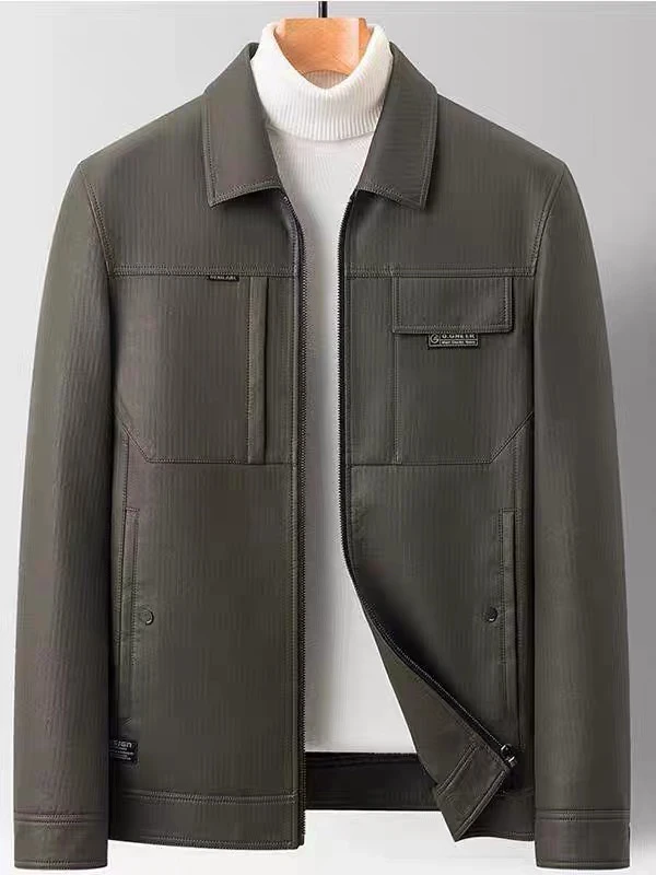 男士商务休闲翻领秋冬翻领短款仿真皮拉链皮衣夹克外套