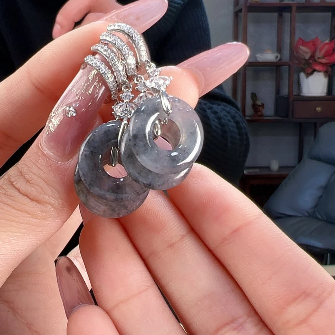 翡翠耳饰银S925镶嵌多样性发货一幅