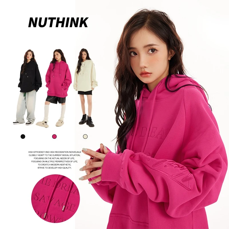 Nuthink国潮刺绣潮牌卫衣加绒男女同款连帽中性风情侣外套2025