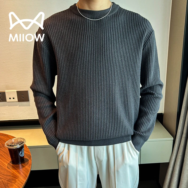 猫人品牌男士秋冬厚款圆领针织衫毛衣螺纹打底衫百搭长袖上衣