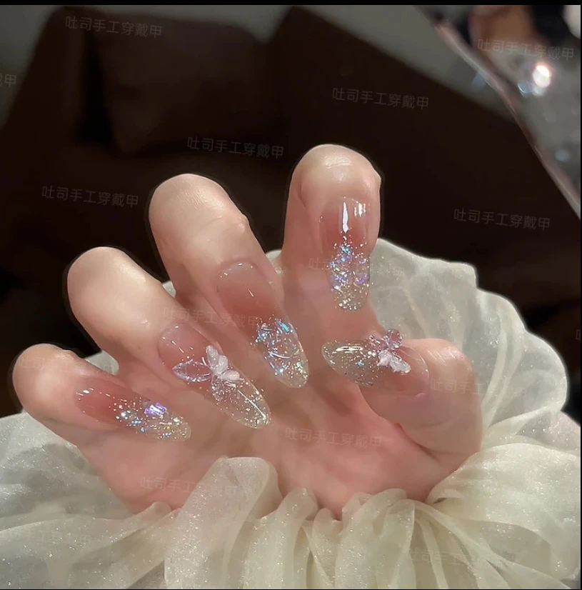 【温精灵-冰蝶】 纯欲高级感穿戴甲纯手工显白腮红高级感极光钻美甲