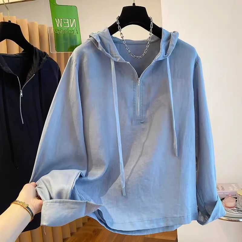 2025秋冬季时尚新款复古通勤百搭韩版洋气半拉链连帽卫衣休闲上衣