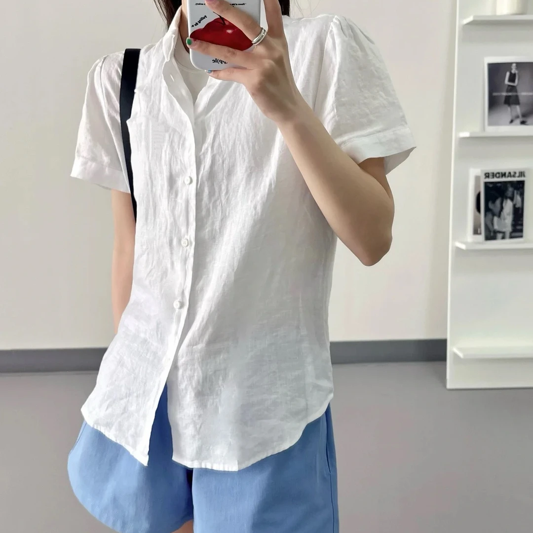 薄款短袖蓬蓬袖 经典刺绣衬衫夏季新款女装上衣开衫00808