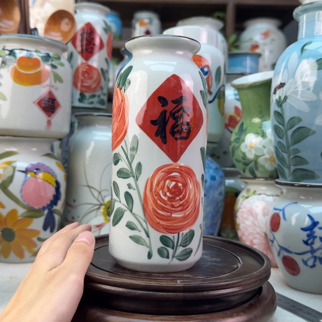 景德镇陶瓷手绘花瓶无孔