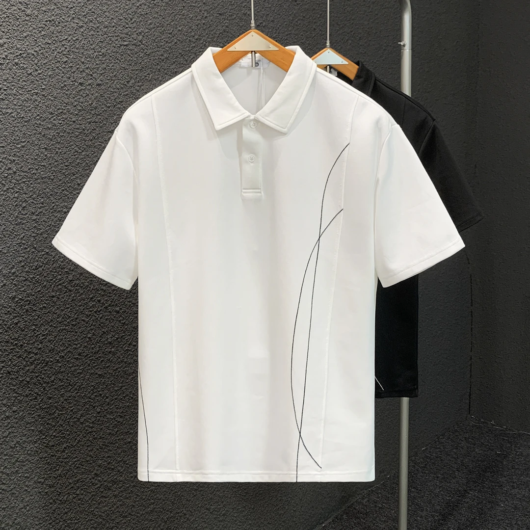 休闲翻领POLO衫2025款简约时尚潮流百搭明线设计男士夏季短袖t恤