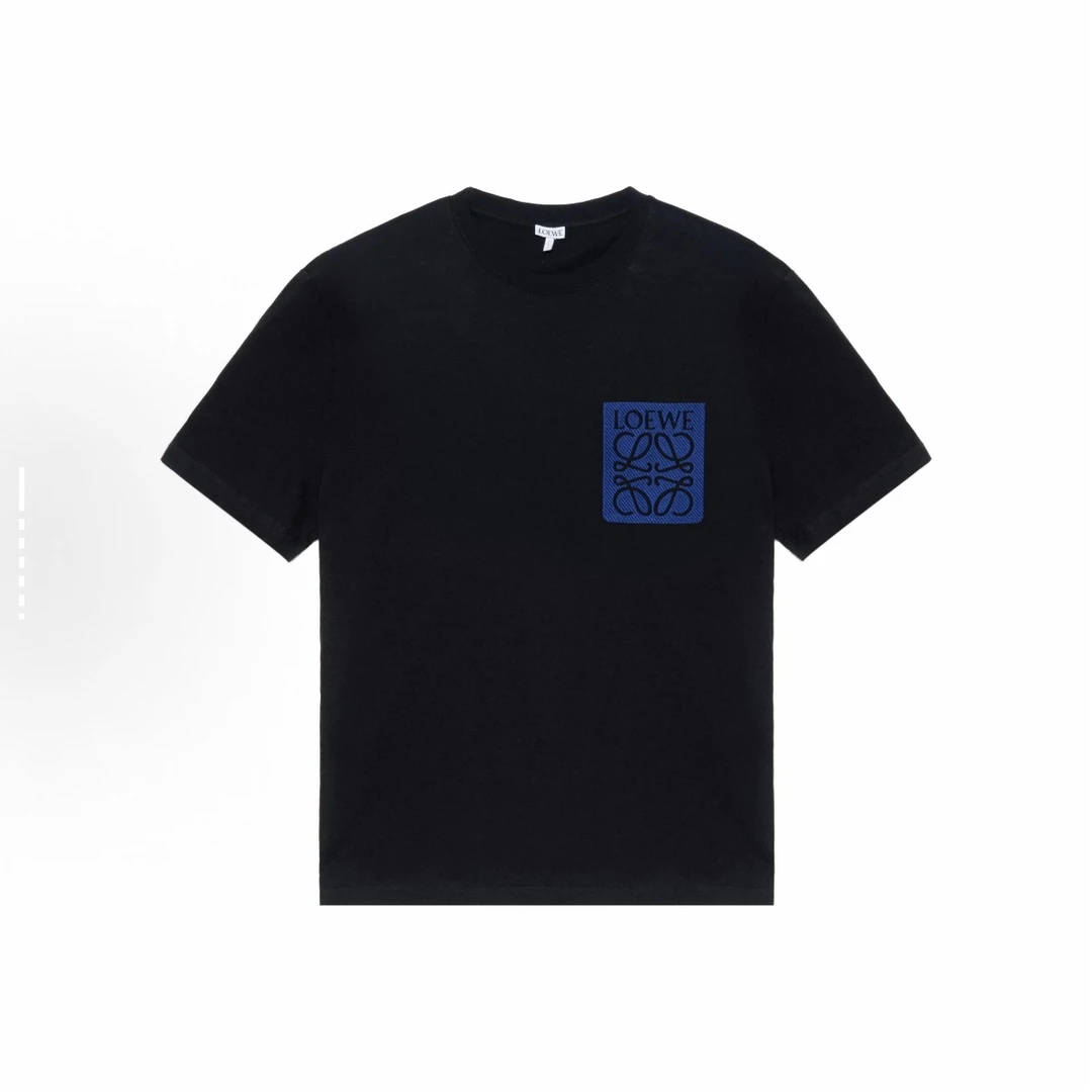 未使用 LOEWE/罗意威 Loewe黑蓝贴布刺绣圆领T恤/PL.