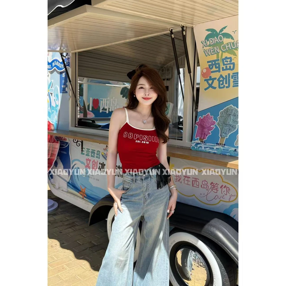 复古拼色吊带 小允姐姐2025新款时尚气质高级复古拼色吊带