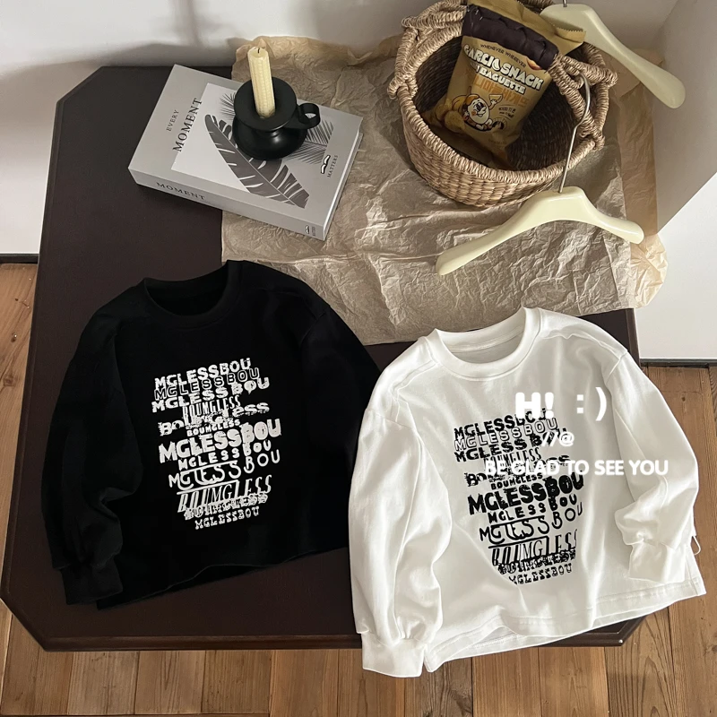 现货【百分百棉】郝叔童品秋季新款2025男童百搭字母圆领长袖HZ5314