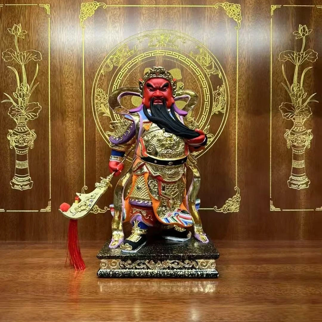 香樟木关公神像武财神关二爷站像家用供奉招财摆件12寸