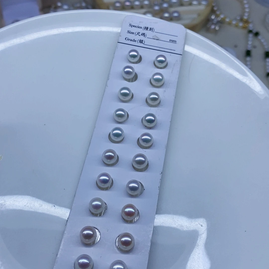 银S925镶嵌天然珍珠淡水珍珠白珍珠耳钉6-7m