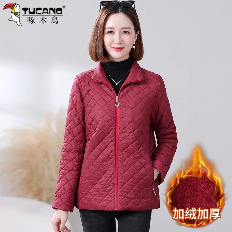 【官方品牌】啄木鳥立领棉服女2026秋冬新款中老年加绒加厚棉衣外套