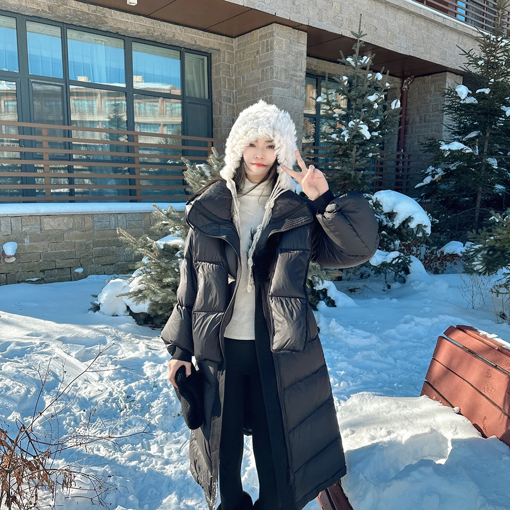 海宁秋冬新24中长款过膝连帽可脱卸简约时尚加厚保暖我鸟绒外套