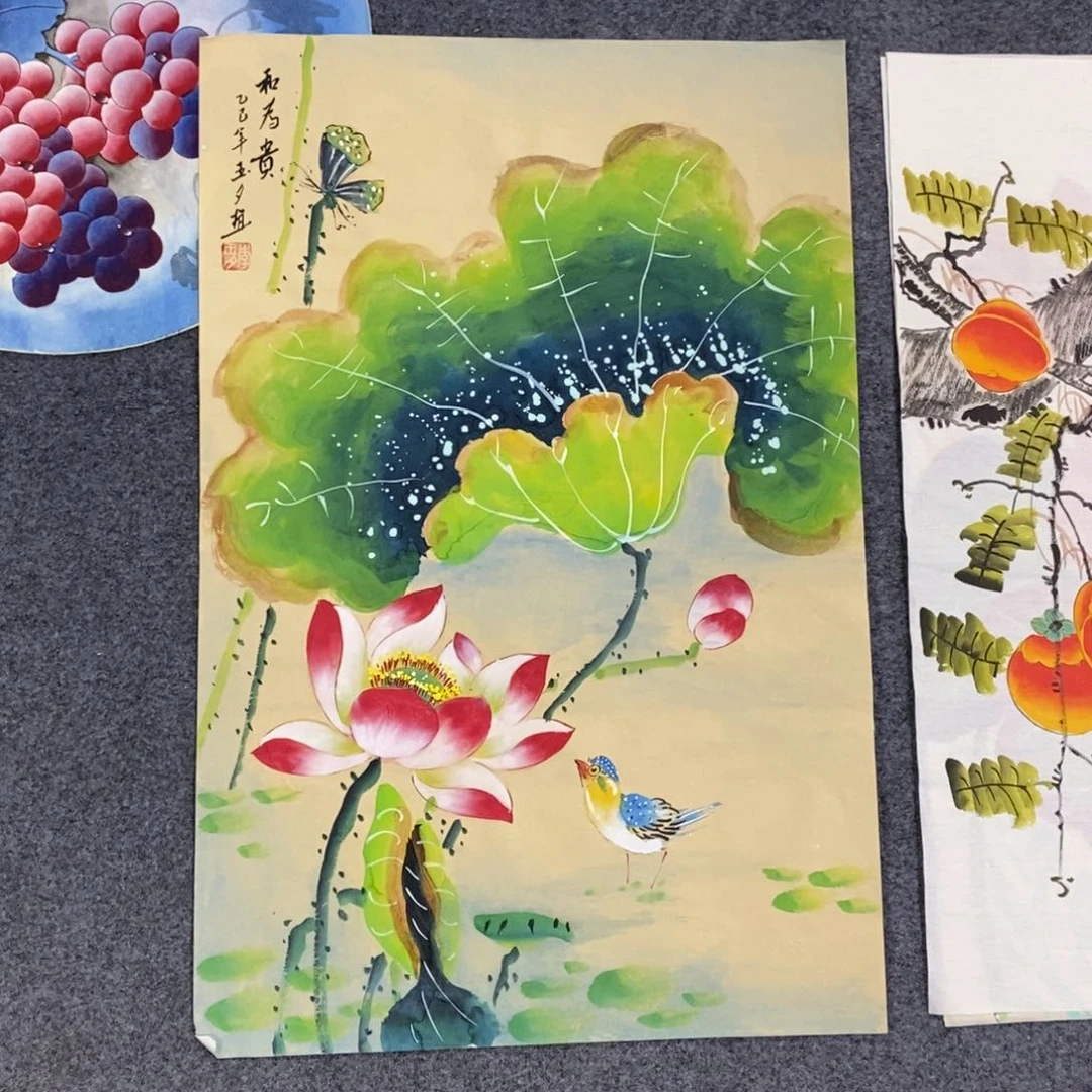 国画尺寸68✖️46四尺三开手绘荷花