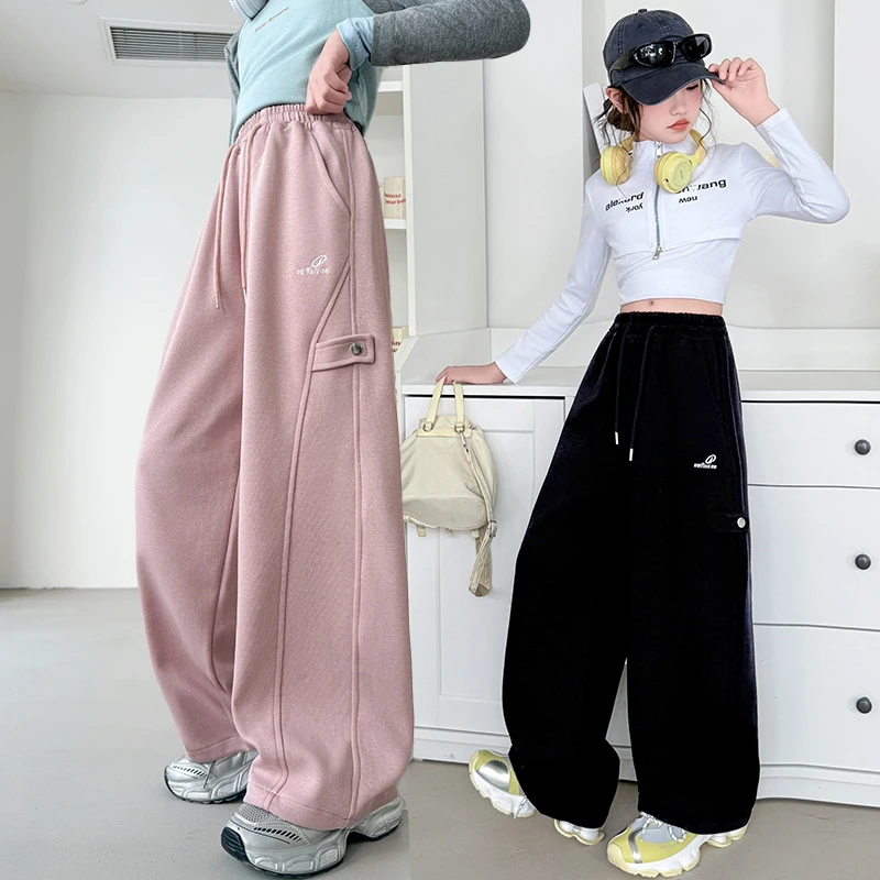 女童春秋季时尚宽松休闲裤2025新款大童6-12岁洋气韩范直筒裤长裤