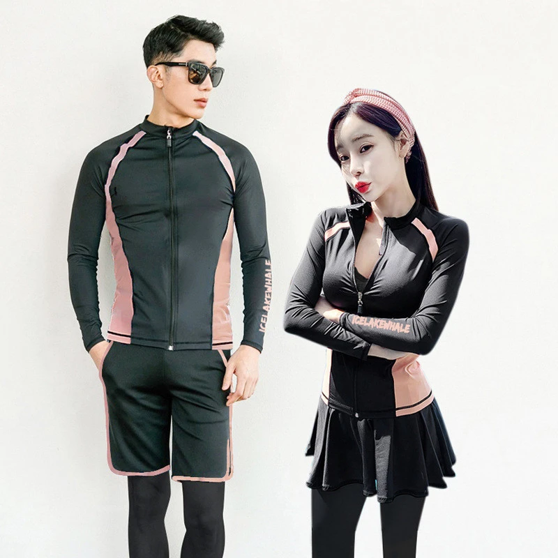 新款长袖情侣情侣泳衣女防晒户外冲浪潜水服男分体水母衣