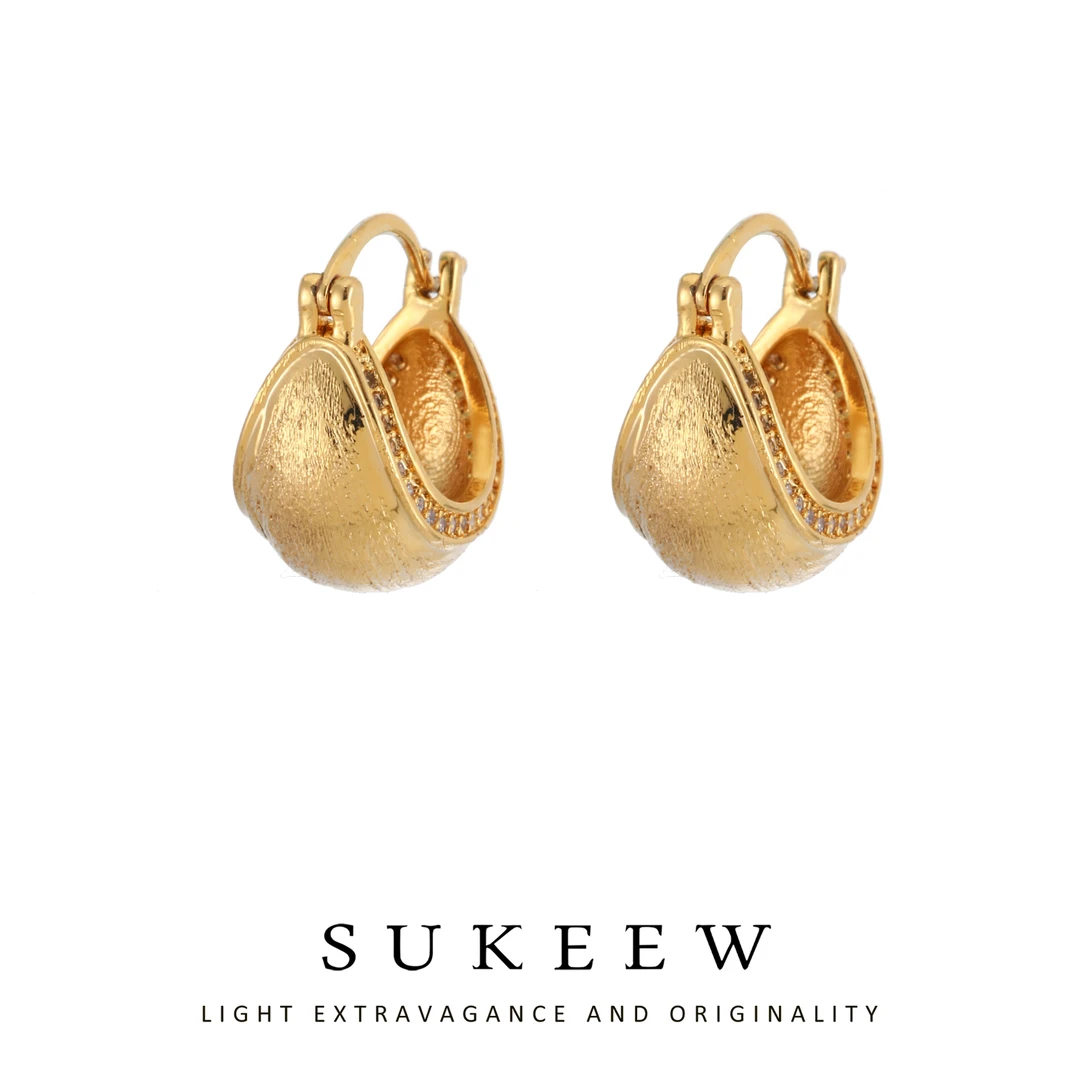 SUKEEW/酥可 铜合金耳饰 时尚雾面小众拉丝半球耳环210210