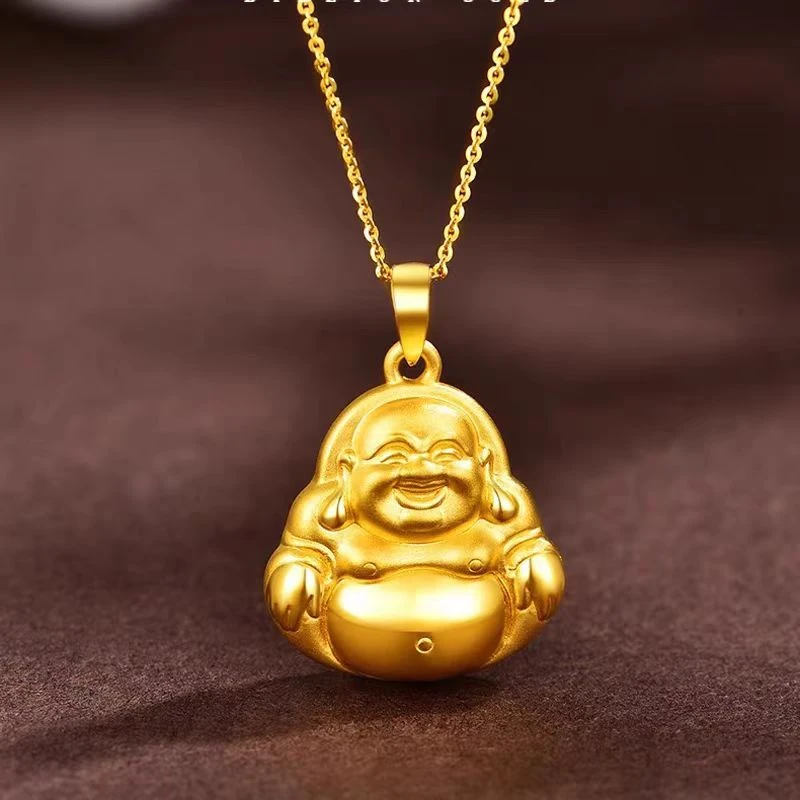 链子足银 足银999大肚弥勒佛吊坠女款足银项链新款佛头挂坠送女友