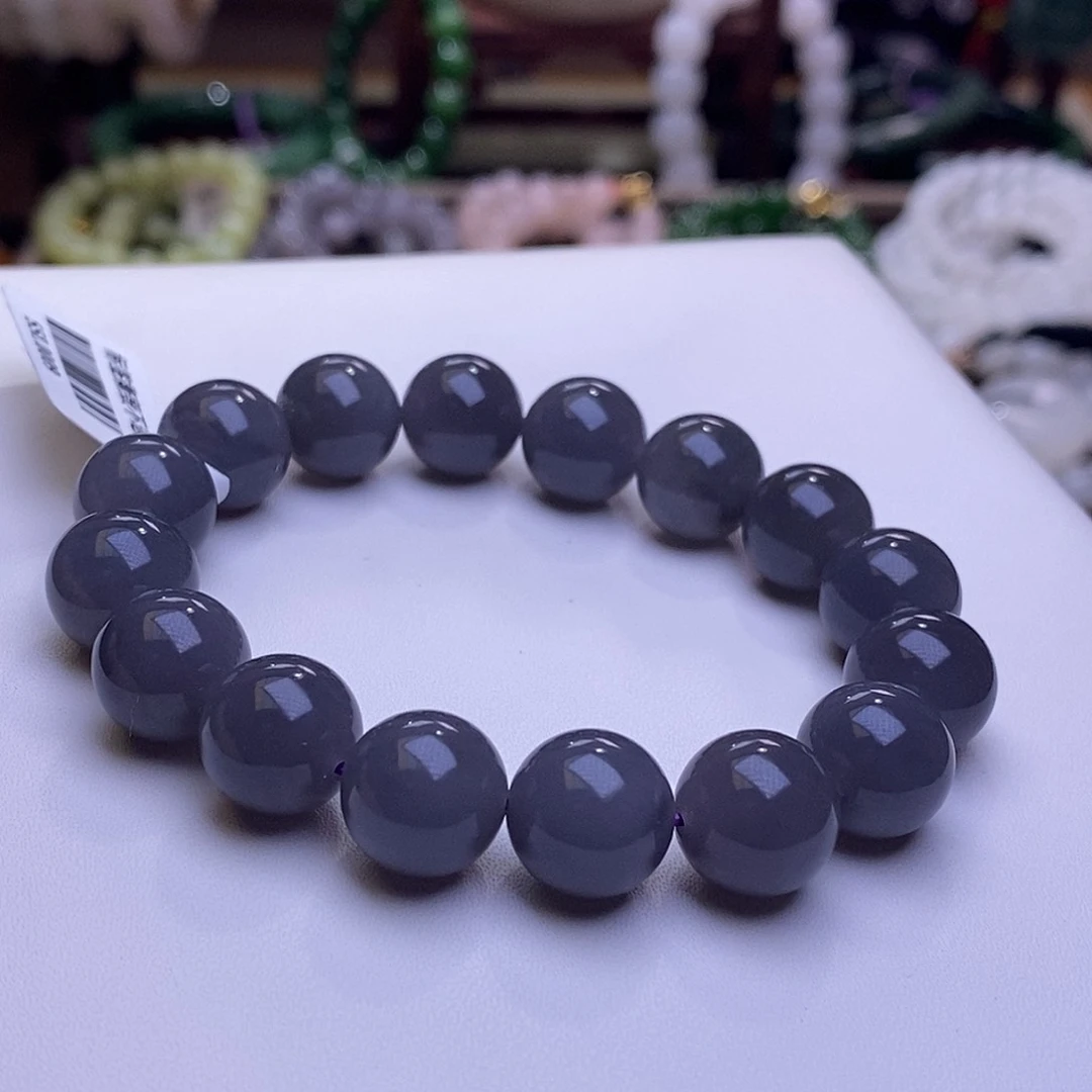 颈饰未镶嵌和田玉收藏级老矿料高冰烟紫葡萄紫手串12m